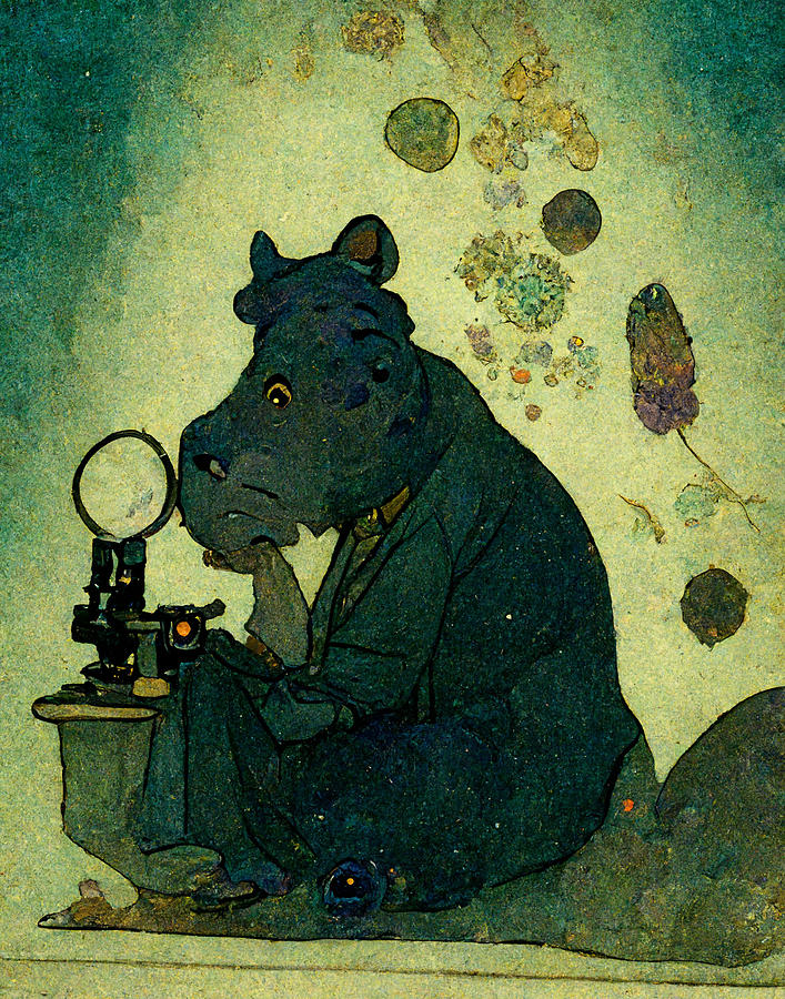 Abstract Painting - A  scientist  hippopotamus  inspecting  a  sample  wi  7d5f07d9  c1b2  4dd7  aeb6  87aa8e5a558b by A by Celestial Images