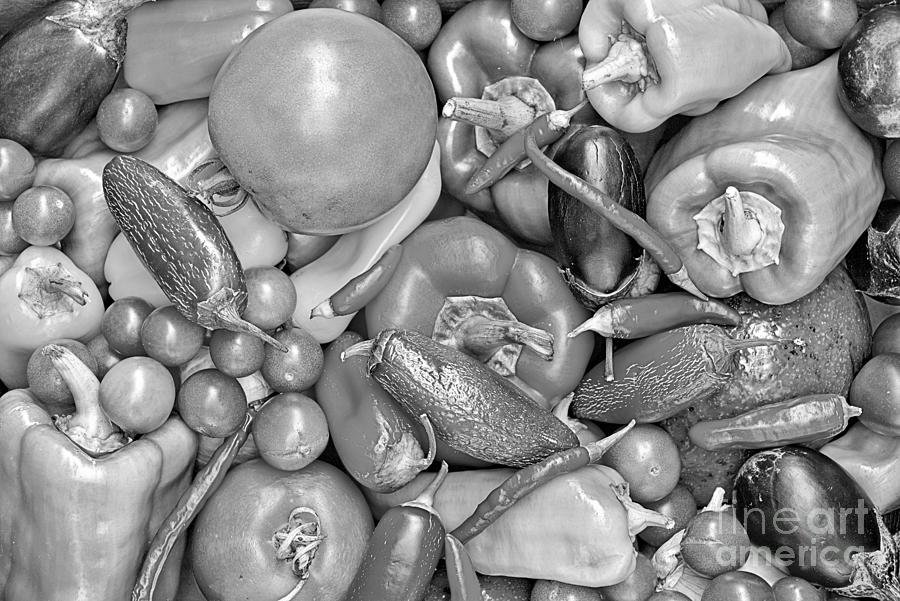 A Sea Of Fresh Picked Peppers Black And White Photograph by Adam Jewell