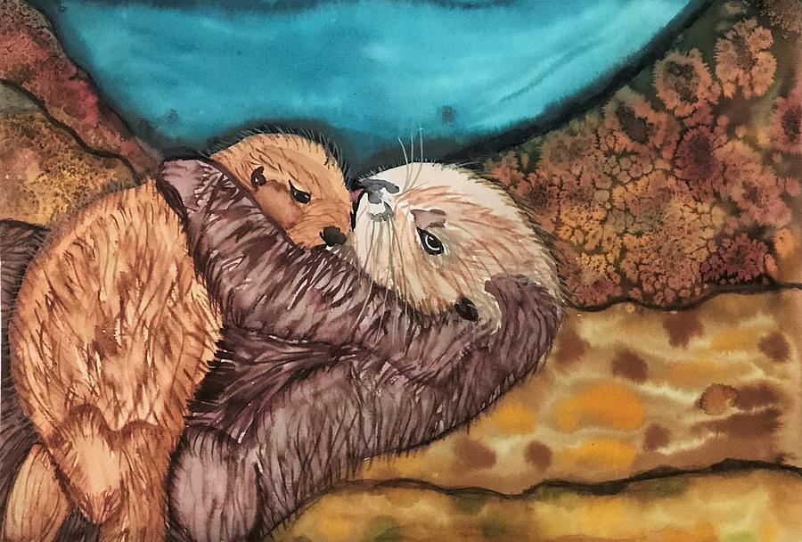 Otter Painting - A Sea Otter Mom and Her Adopted Pup by Mahika Vaishnavi Darisala 2nd grade by California Coastal Commission