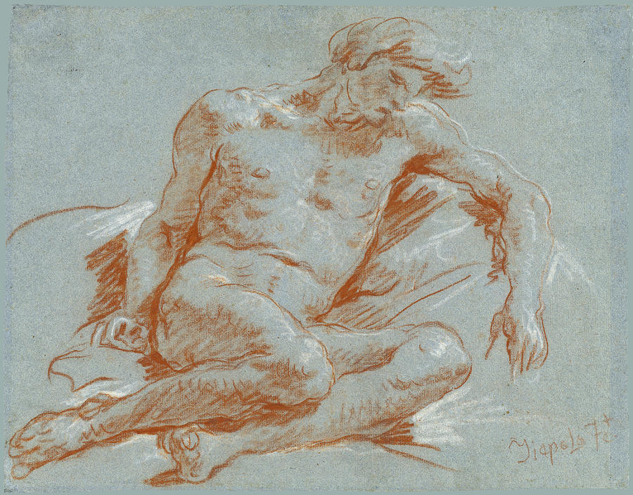 Giovanni Battista Tiepolo Drawing - A Seated Male Nude by Giovanni Battista Tiepolo