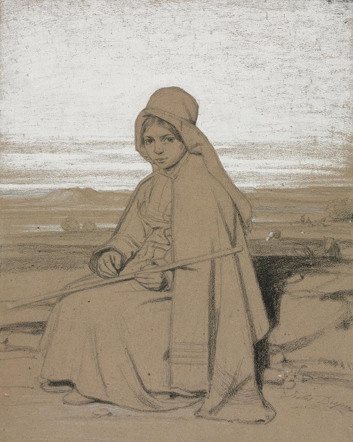 A Seated Shepherdess 1800s Jules Dupre French 1811 to 1889 Painting by MotionAge Designs