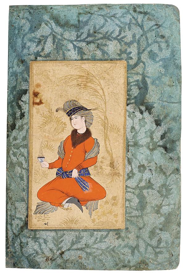 A Seated Youth Holding A Cup Of Coffee, Persia, Safavid, Mid-17th Century Painting by Artistic Rifki