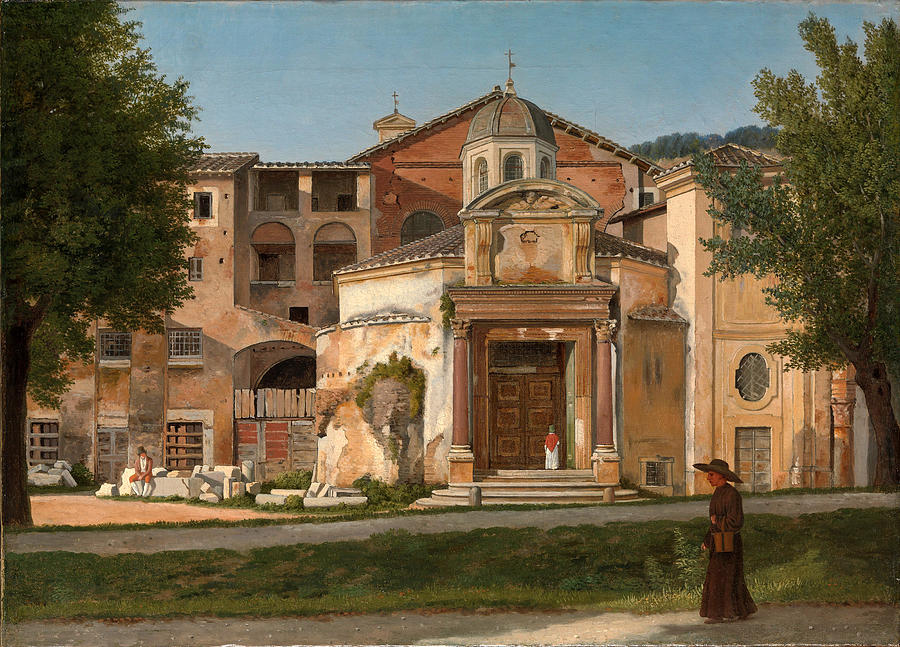 A Section of the Via Sacra, Rome , The Church of Saints Cosmas and Damian  Painting by Christoffer Wilhelm Eckersberg