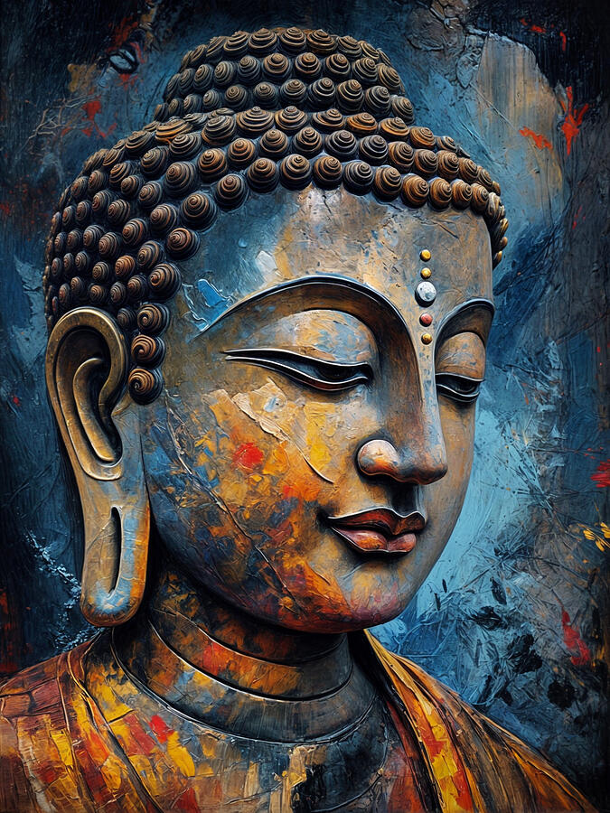 A serene depiction of a Buddha statue Digital Art by The Luxury Art Collection A serene depiction of a Buddha statue Digital Art by The Luxury Art Collection