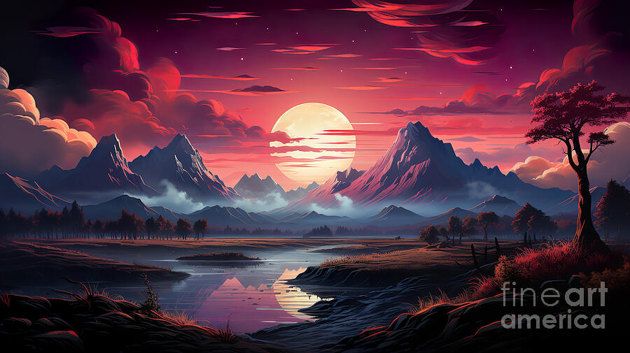 A serene landscape is depicted with majestic mountains towering in the background Digital Art by Odon Czintos