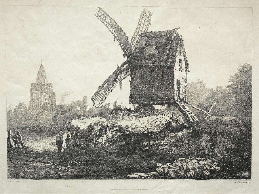 A Series of Ancient Buildings and Rural Cottages in the North of England At Crowland Windmill 1821 S Painting by MotionAge Designs