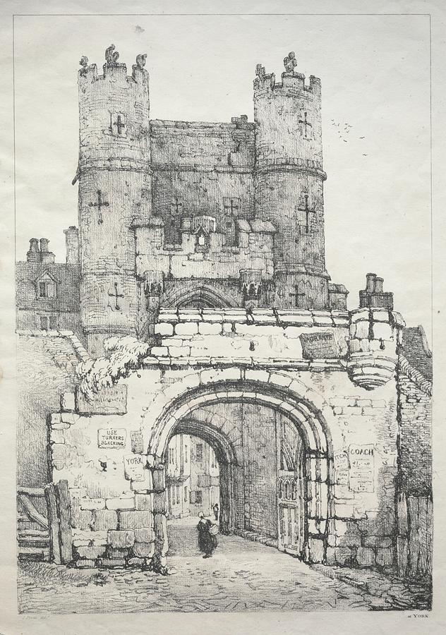A Series of Ancient Buildings and Rural Cottages in the North of England At York, Medieval Gate 1821 Painting by MotionAge Designs