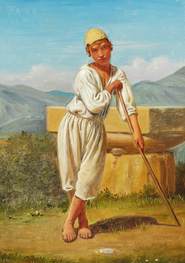A shepherd boy from Paestum Painting by Constantin Hansen