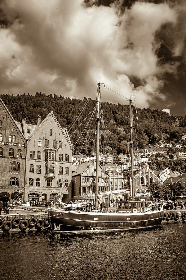 A ship at Bryggen Wharf in Bergen Photograph by W Chris Fooshee