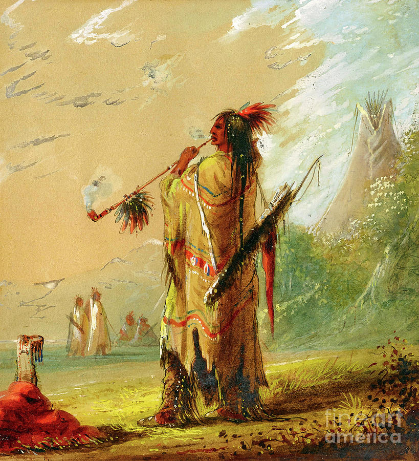A Shoshonee Indian Smoking, ca. 1860 Painting by Doc Braham