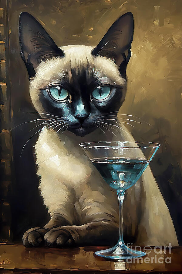 Animal Digital Art - A Siamese cat with striking blue eyes intently looks towards the viewer by Odon Czintos