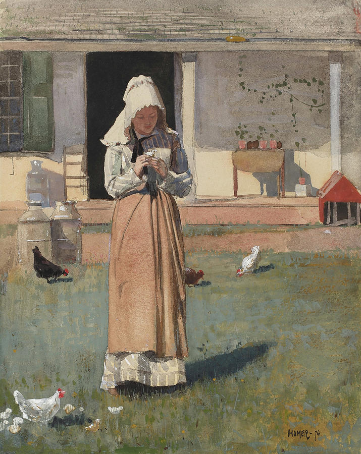Winslow Homer Painting - A Sick Chicken by Winslow Homer