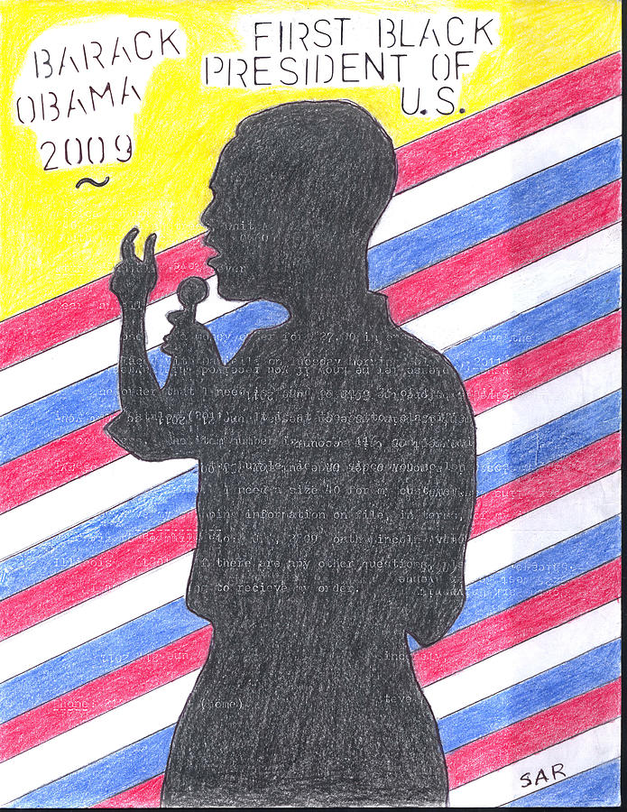 A Silhouette of Barack H. Obama Drawing by Steve A Rhoden | Fine Art ...