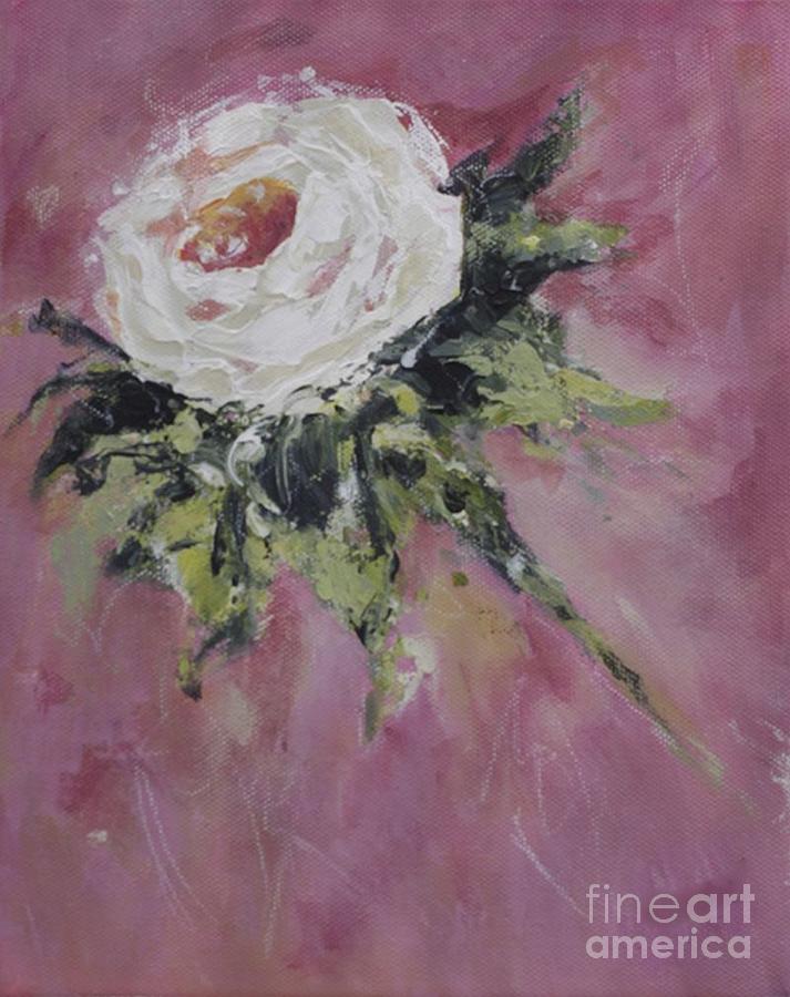 A Simple White Rose Painting by Cherie Salerno