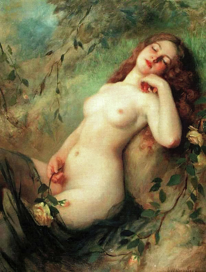 Erotic Nude Painting - A Sitting Nude  by Viktor Karlovich Shtemberg