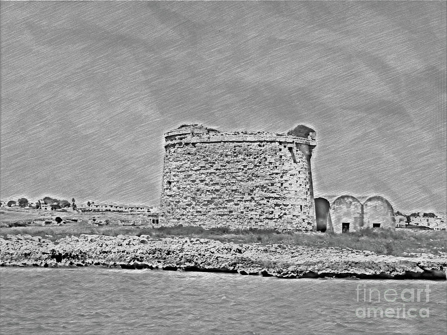 A sketch effect of a fort in Menorca Spain Photograph by Pics By Tony