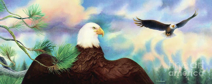 A Sky for Eagles, Bald Eagles Painting by Tracy Herrmann