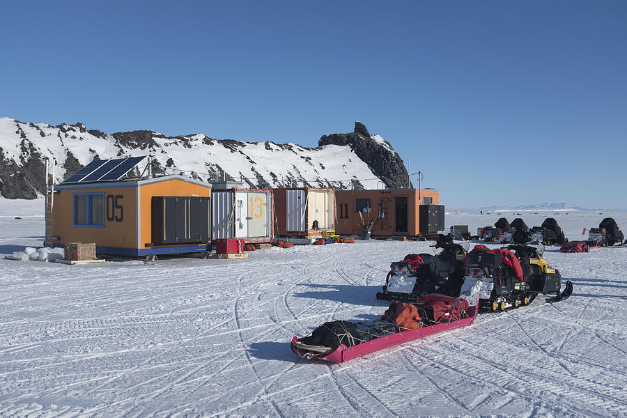 A small satellite research camp on the sea ice, McMurdo Antarctic Research Station Photograph by John Brown