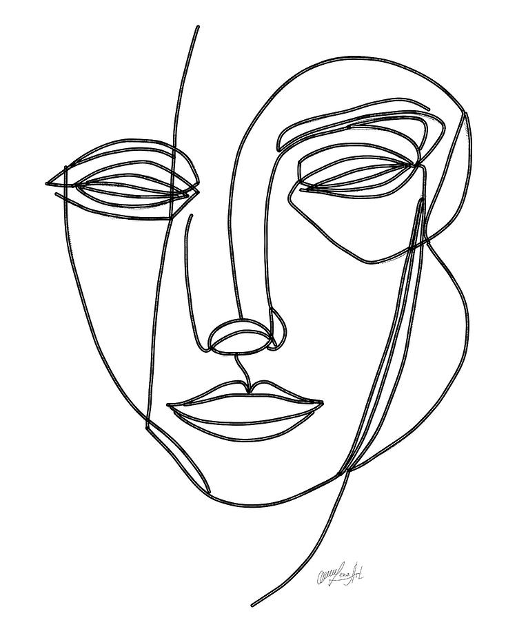  A Smile From an Affectionate Heart.  A Line Drawing of a Female Portrait. Digital Art by Lena Owens - OLena Art Vibrant Palette Knife and Graphic Design