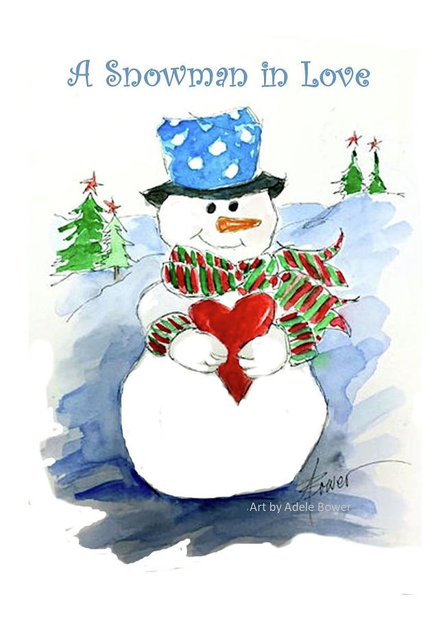 A Snowman in Love  Painting by Adele Bower