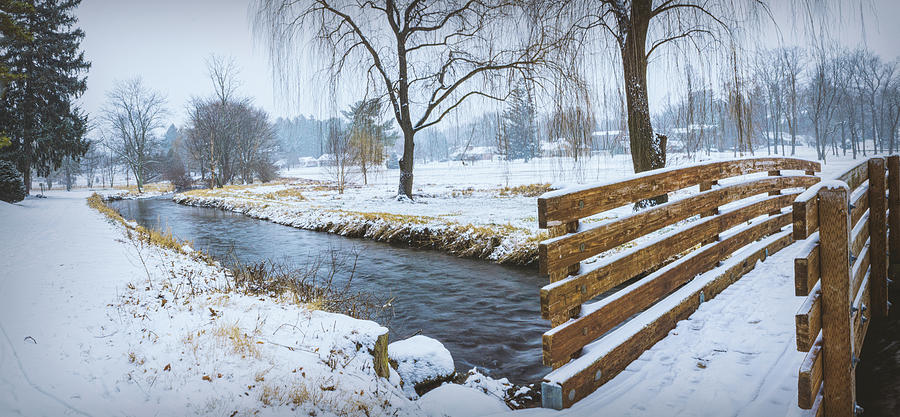 A Snowy Cedar Creek Bridge and Creek Photograph by Jason Fink