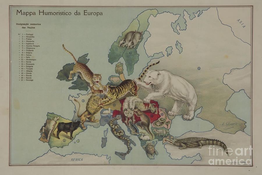 A Soares - Mappa Humoristico da Europa - 1914-15 Digital Art by Vintage Map