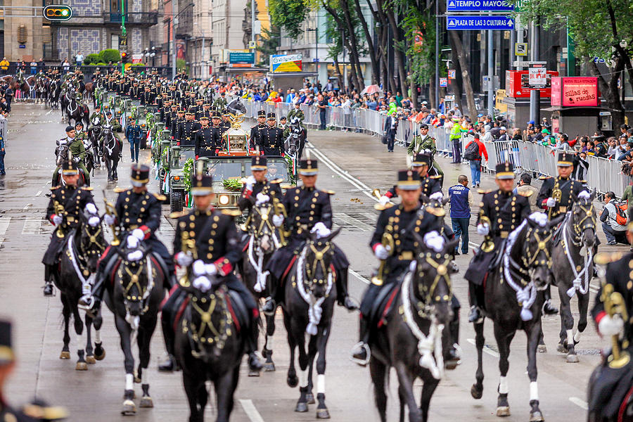A solemn military parade in the historic center of Mexico City during the celebrations in honor of Miguel Hidalgo Photograph by Photo Beto