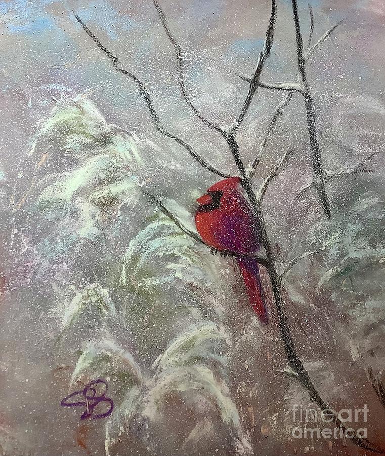 Bird Painting - A Spot of Color in the Storm by Susan Sarabasha