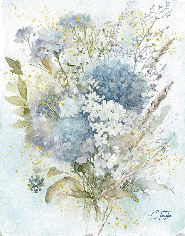 A Spray of Azure Hydrangeas Mixed Media by Colleen Taylor