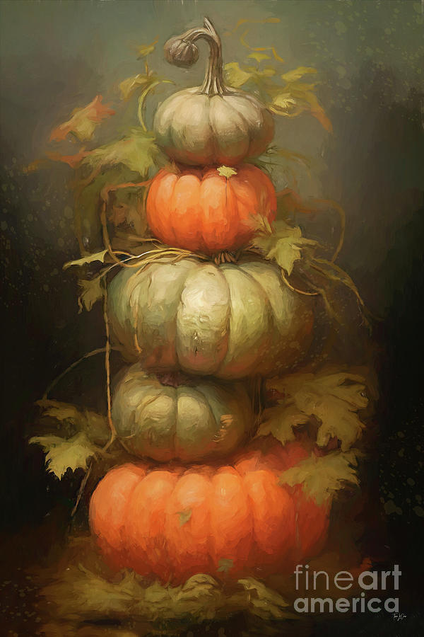 A Stack Of Pumpkins Painting by Tina LeCour