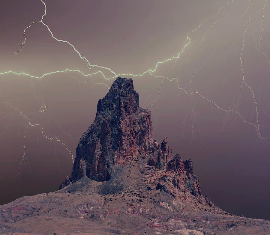 A Storm Approaches Agathla Peak, Monument Valley, Az, Usa. Digital Art