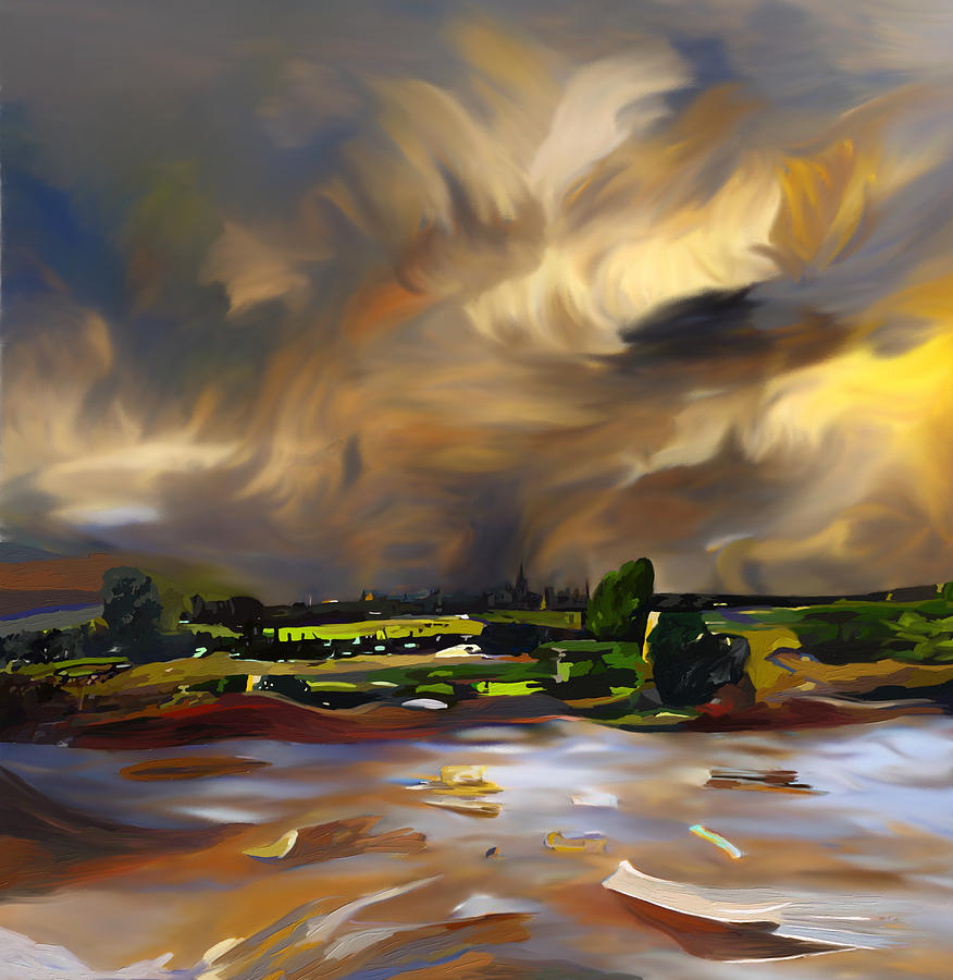 A Storm over Gibsmere and the River Trent Mixed Media by Ann Leech
