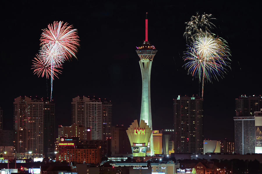 City Digital Art - A Stratosphere Fireworks View, Las Vegas, NV, USA  by Derrick Neill