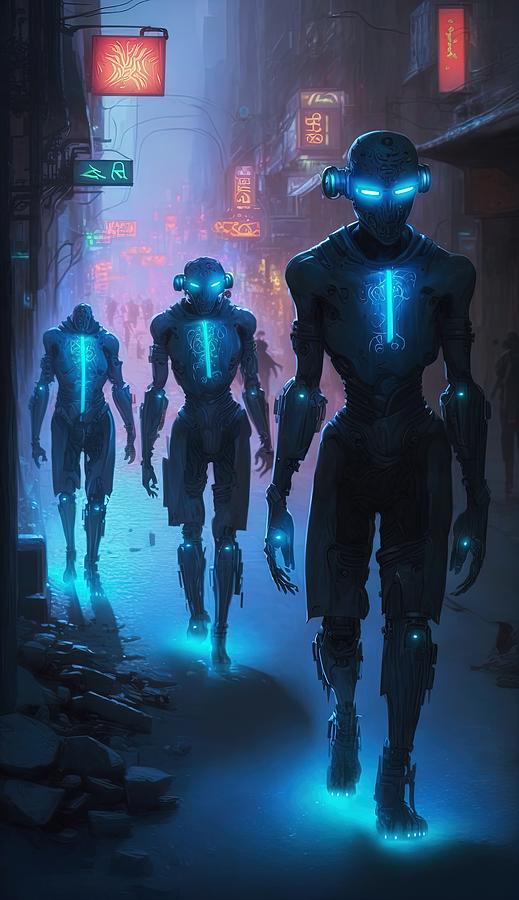 A street gang of cyber enhanced humans Digital Art by Damien Adam - Pixels