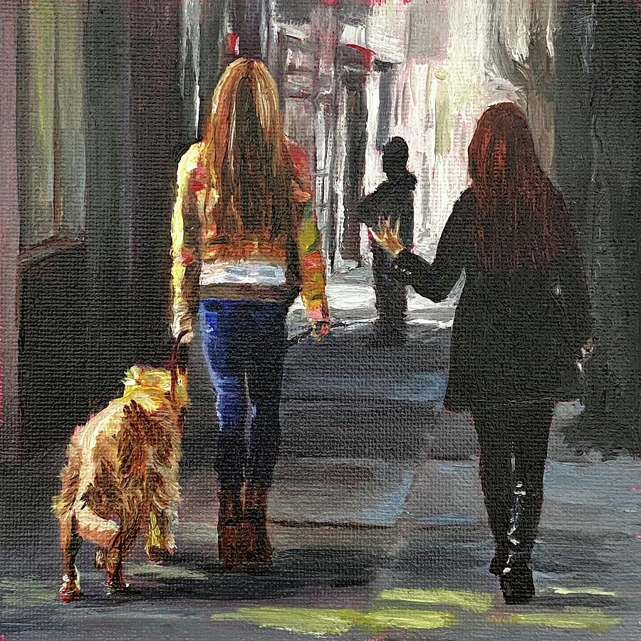 A Street. Two Women and Dog Painting by Masha Batkova