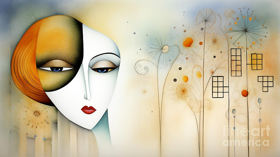 A stylized abstract portrait with a whimsical backdrop Digital Art by Odon Czintos