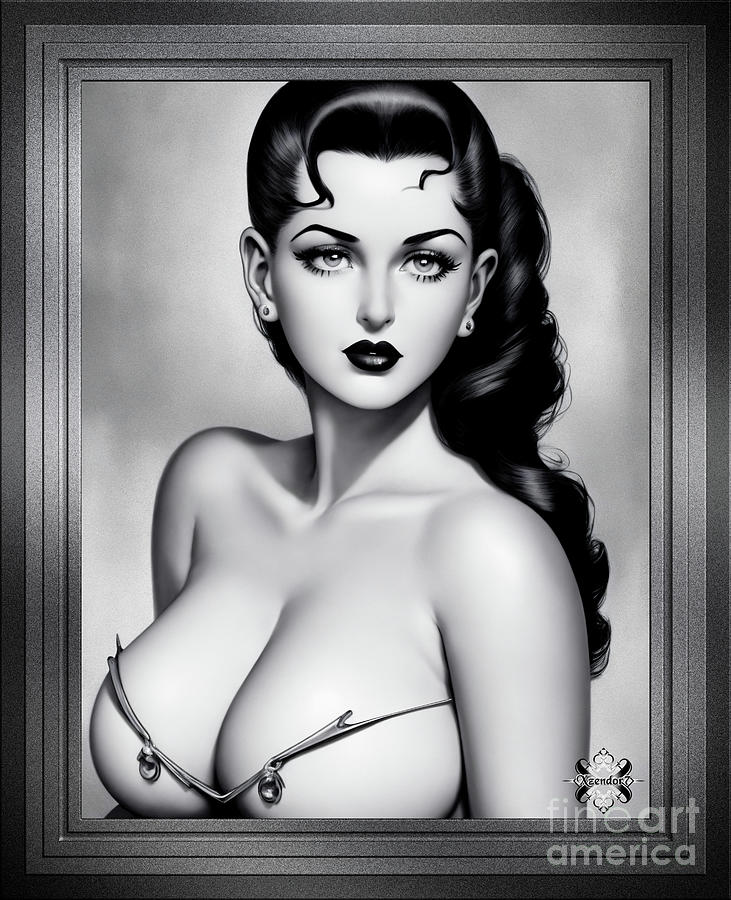 A Sultry 1930s Pinup Glamour Girl Fantasy AI Concept Art Portrait  by Xzendor7 Painting by Xzendor7