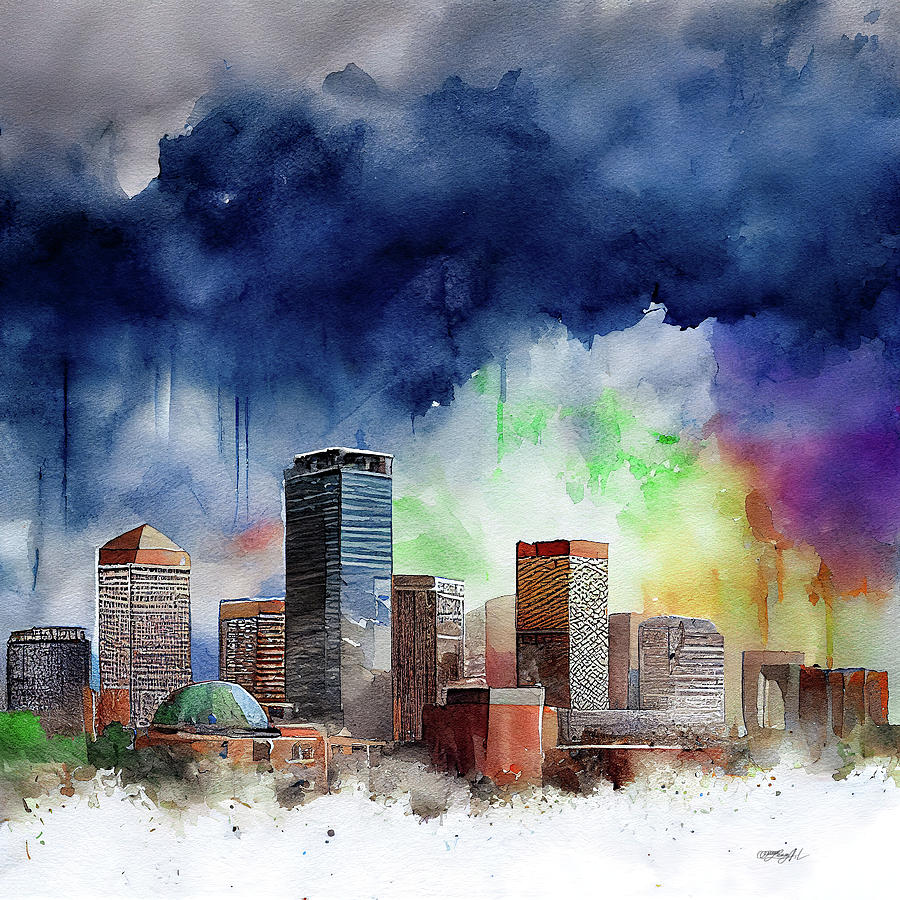 Colorado Skyline in Denver by OLena Art Digital Art by OLena Art