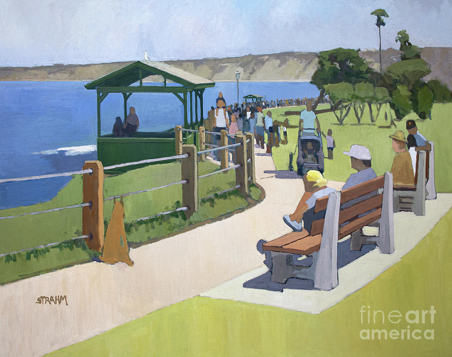 A Sunday Afternoon at Scripps Park, La Jolla - San Diego, California Painting by Paul Strahm