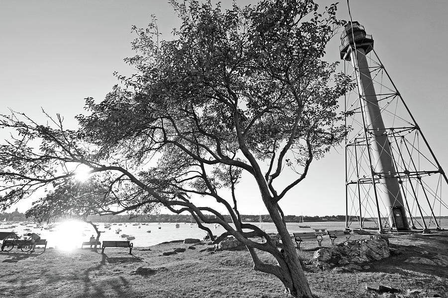 A sunny Marblehead Day at the Light Tower Chandler Hovey Park Black and White Photograph by Toby McGuire