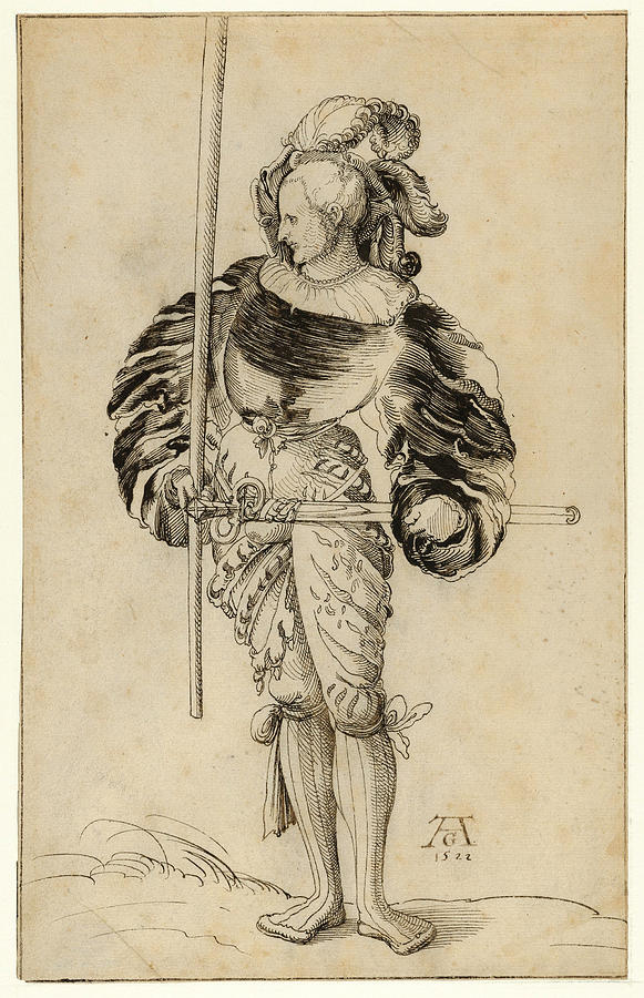 A Swiss Foot Soldier Drawing by Attributed to Niklaus Manuel Deutsch