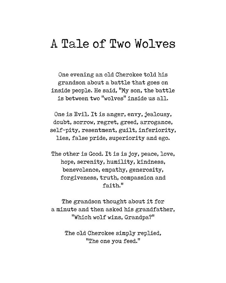 A Tale of Two Wolves - Native American Story on Good and Evil - Typewriter Print 1 Digital Art by Studio Grafiikka