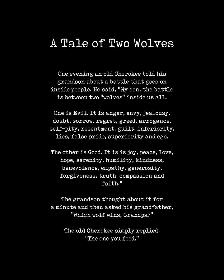 A Tale of Two Wolves - Native American Story on Good and Evil - Typewriter Print 2 Digital Art by Studio Grafiikka