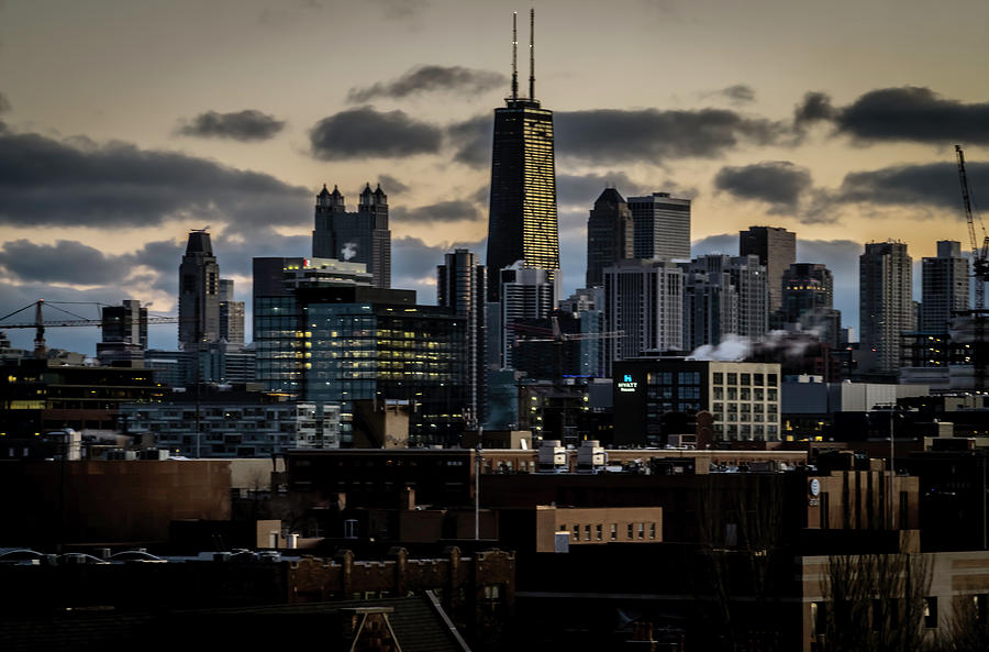 A telephoto look at the Chicago Skyline one crisp morning.  Photograph by Sven Brogren