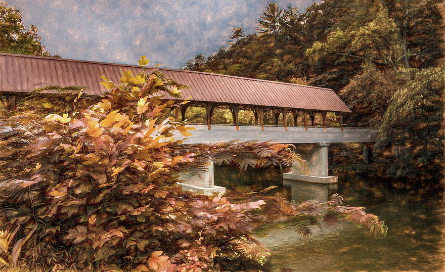 A Touch of Fall at the Covered Bridge Photograph by Marcy Wielfaert