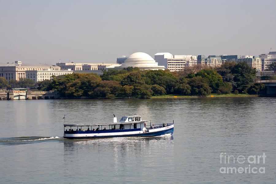A tour boat navigates the Potomac River at Washington DC USA Photograph by William Kuta