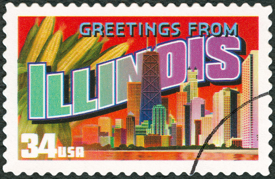 A touristic postal stamp of Illinois Photograph by Tomograf