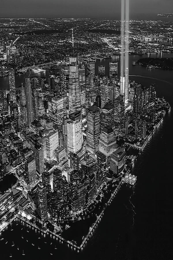 A Tribute In light Aerial BW Photograph by Susan Candelario