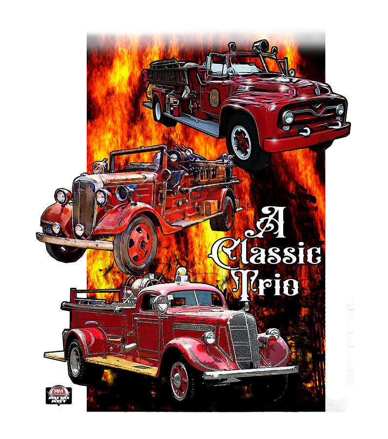 Classic Digital Art - A Trio of Classic Fire Trucks by Richard Mordecki