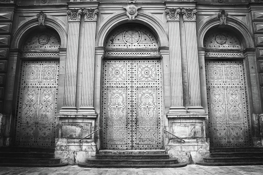 A Trio of Doors Valencia Spain Black and White  Photograph by Carol Japp